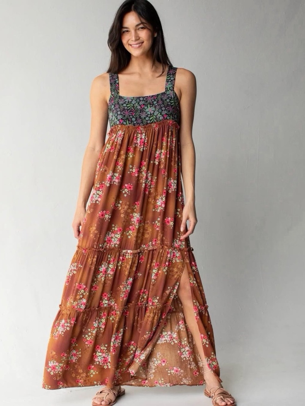 Natural Life Eliza Maxi Dress in Indigo Chestnut Floral